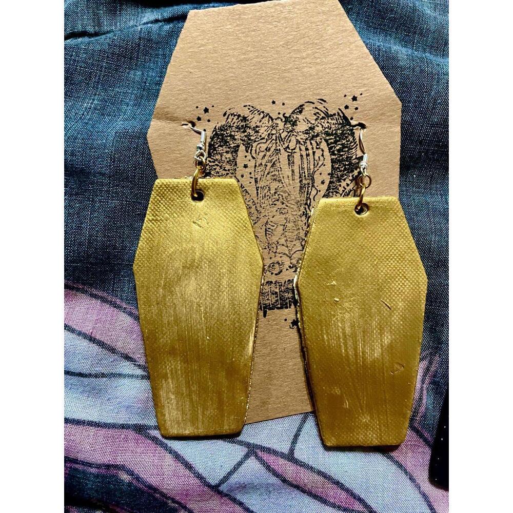 Halloween coffin krypt fall fashion golden gold jewelry earrings sterling silver